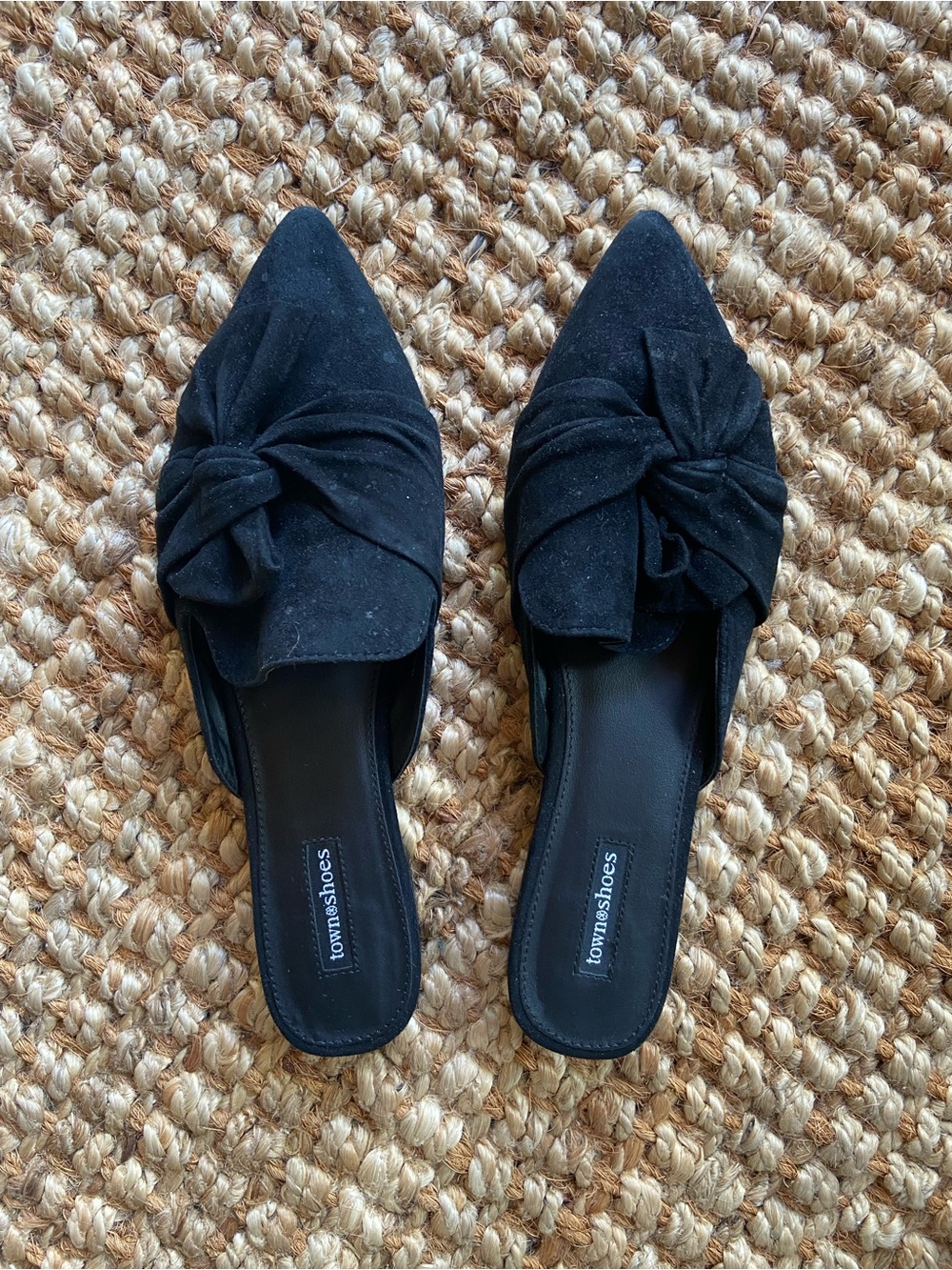 Town Shoes black suede pointed-toe mules, size 41 (women's 10)
